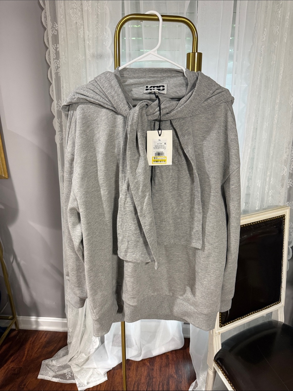 Light Gray Women's Tie-Neck Sweater